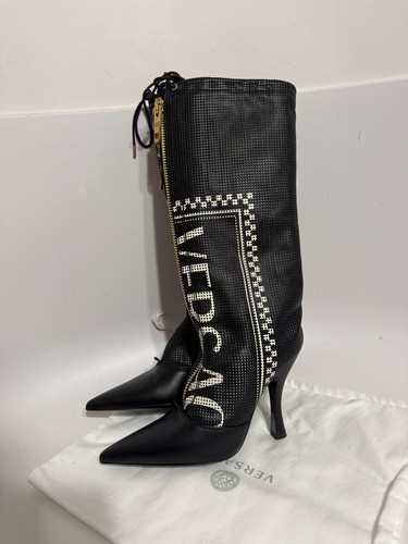 Versace black leather logo - versace,